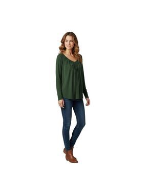 JJ Winks Olive Green Pleated Long Sleeve Top with Built-In Bra Size XL